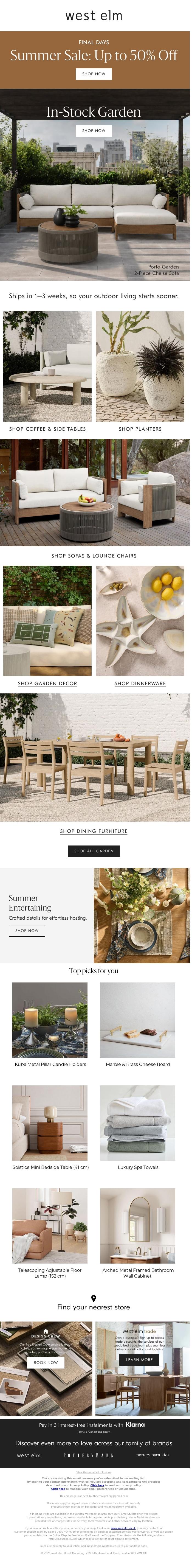 Email Design Inspiration from West Elm, Get it quick: In-stock garden furniture