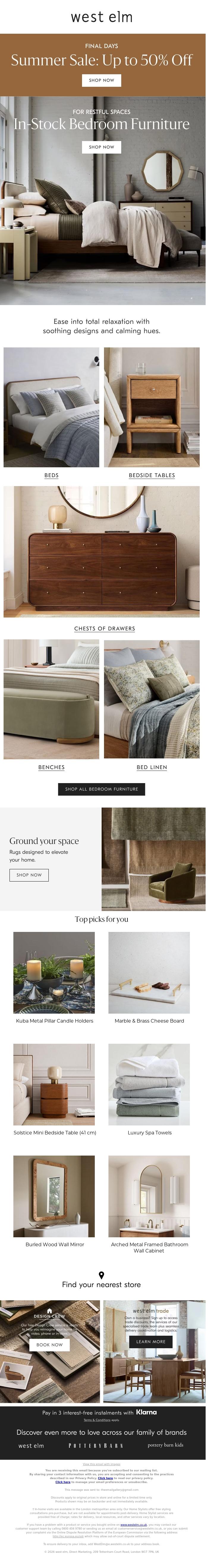 Email Design Inspiration from West Elm, Your bedroom upgrade starts here