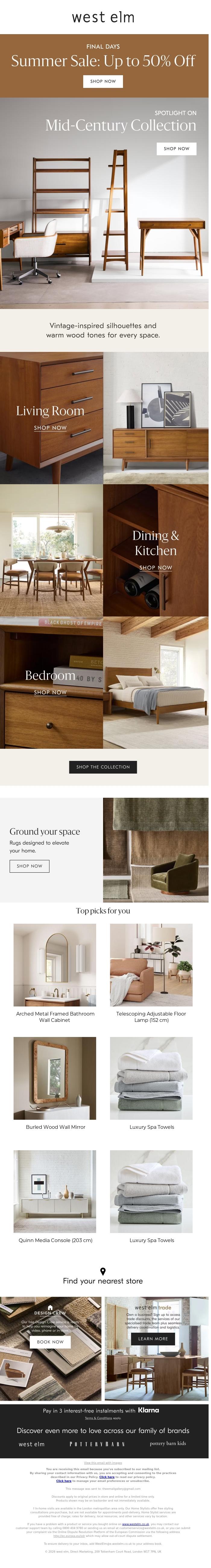 Email Design Inspiration from West Elm, Spotlight on: Mid-Century Collection