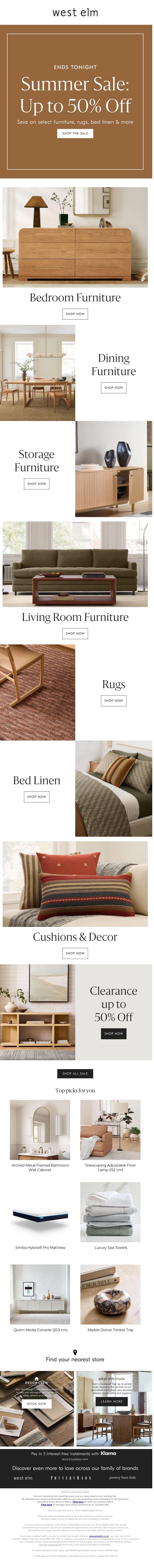 Email Design Inspiration from West Elm, ENDS TONIGHT! Summer Sale