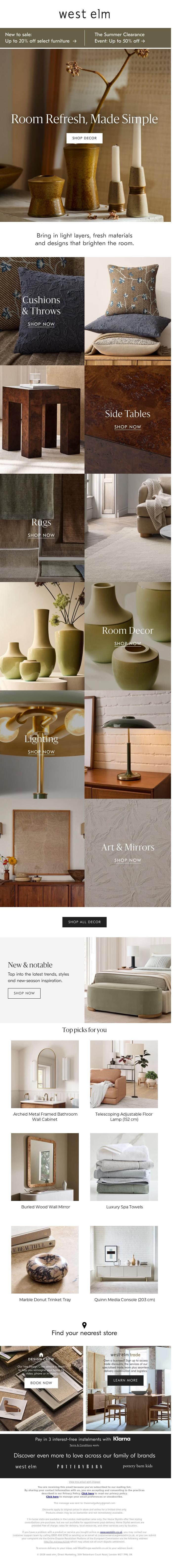 Email Design Inspiration from West Elm, Easy updates for every room
