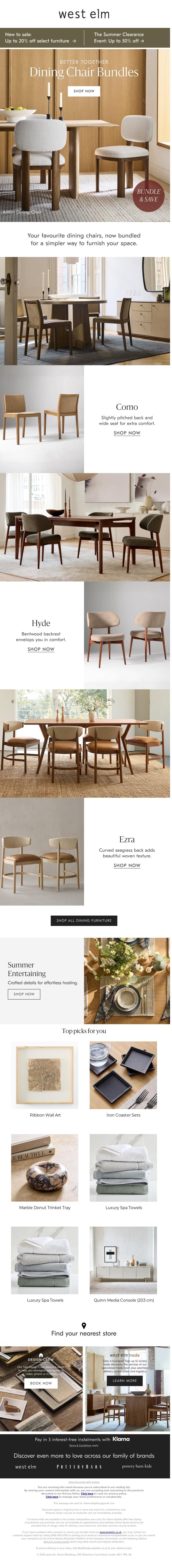 Email Design Inspiration from West Elm, Our bestselling dining chairs, now sold in sets!