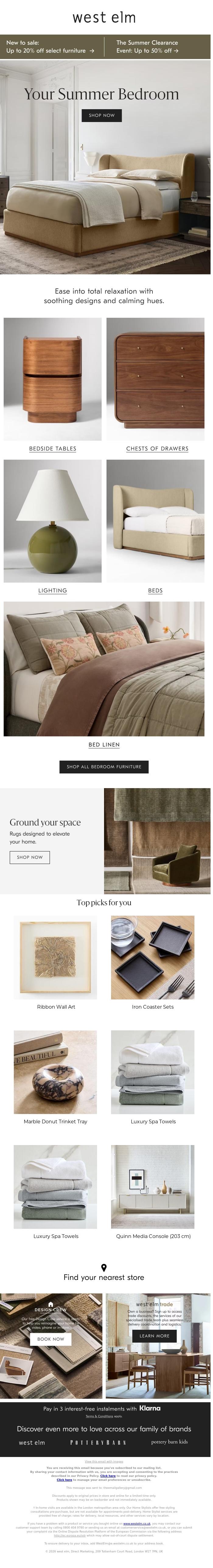 Email Design Inspiration from West Elm, Your bedroom, refreshed for summer