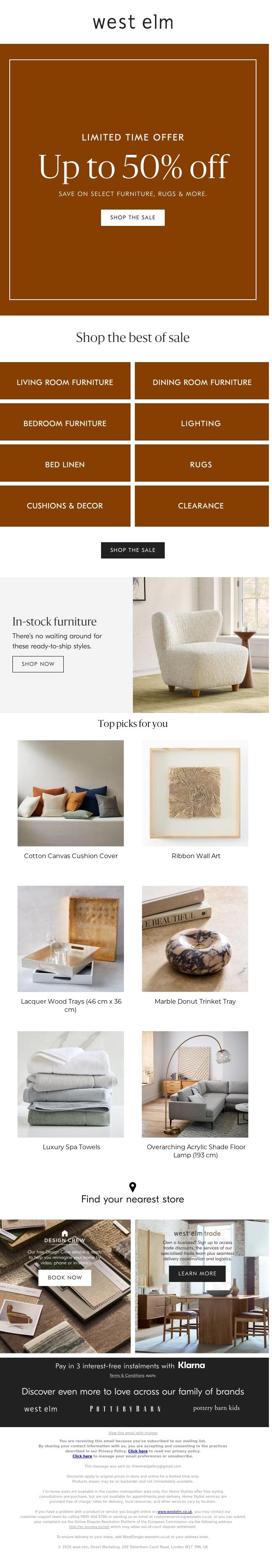 Email Design Inspiration from West Elm, Up to 50% Off STARTS NOW!