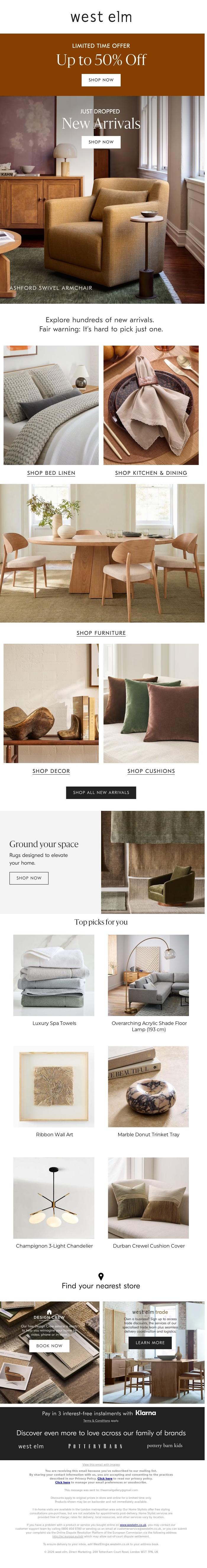Email Design Inspiration from West Elm, Just dropped: new arrivals