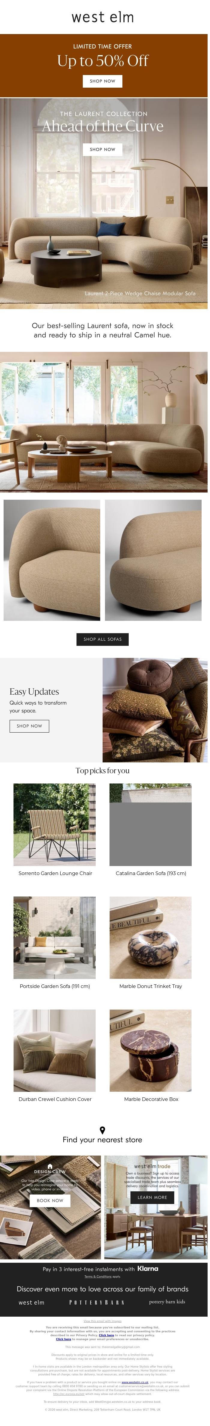Email Design Inspiration from West Elm, Spotlight on: Laurent