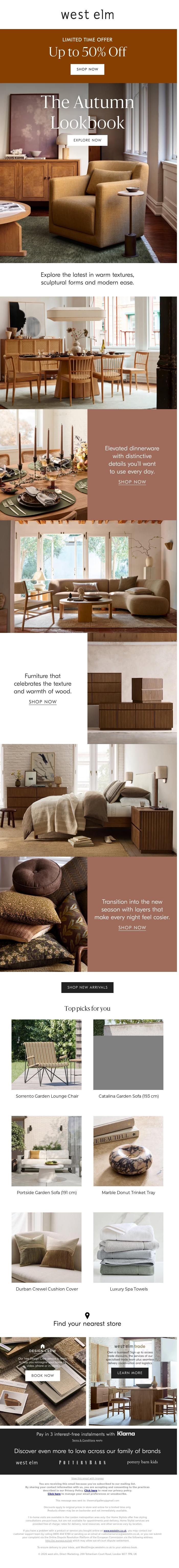 Email Design Inspiration from West Elm, The Autumn Lookbook has arrived