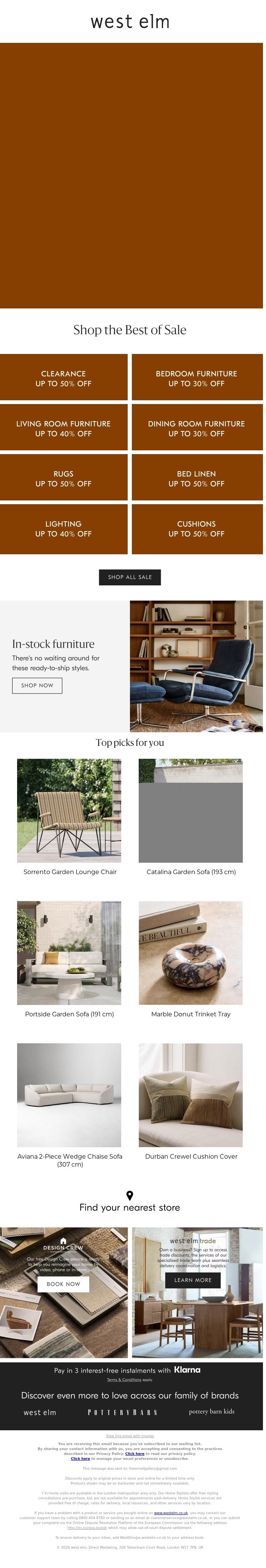 Email Design Inspiration from West Elm, GOING FAST! Up to 50% off