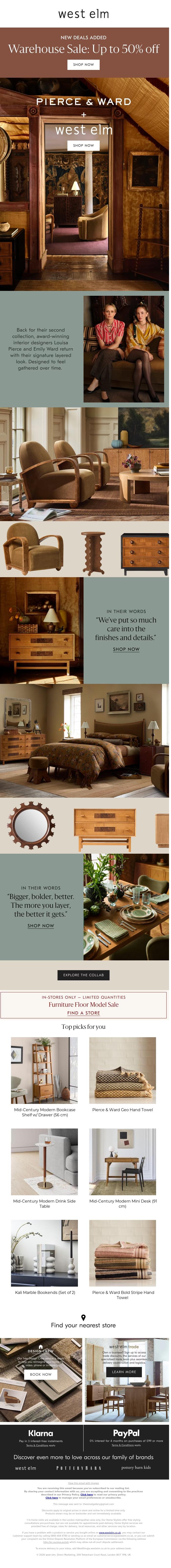 Email Design Inspiration from West Elm, Re-Introducing: Pierce & Ward + West Elm