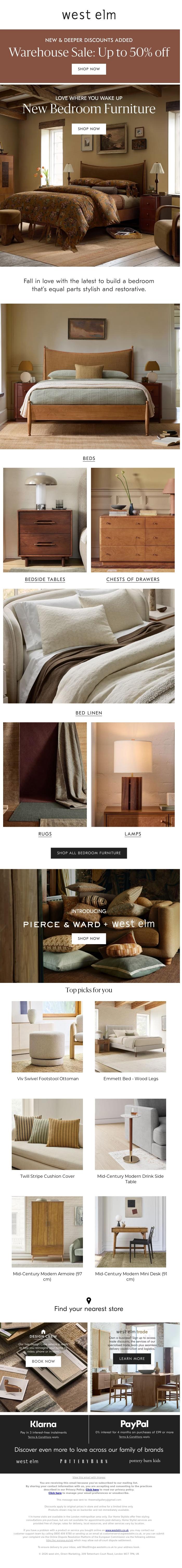 Email Design Inspiration from West Elm, The NEW bedroom edit
