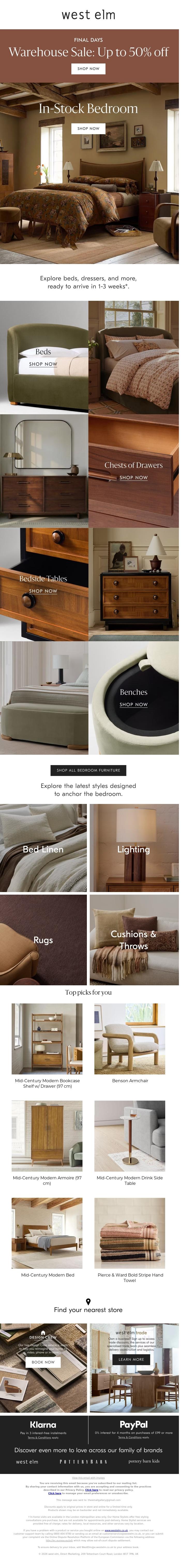 Email Design Inspiration from West Elm, Bedroom furniture without the wait