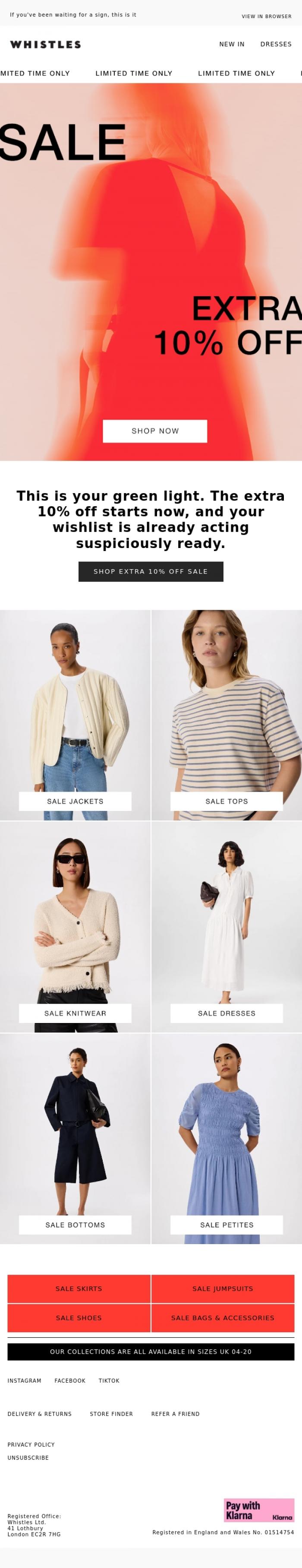 Email Design Inspiration from WHISTLES, FW: Did you see? Extra 10% off SALE