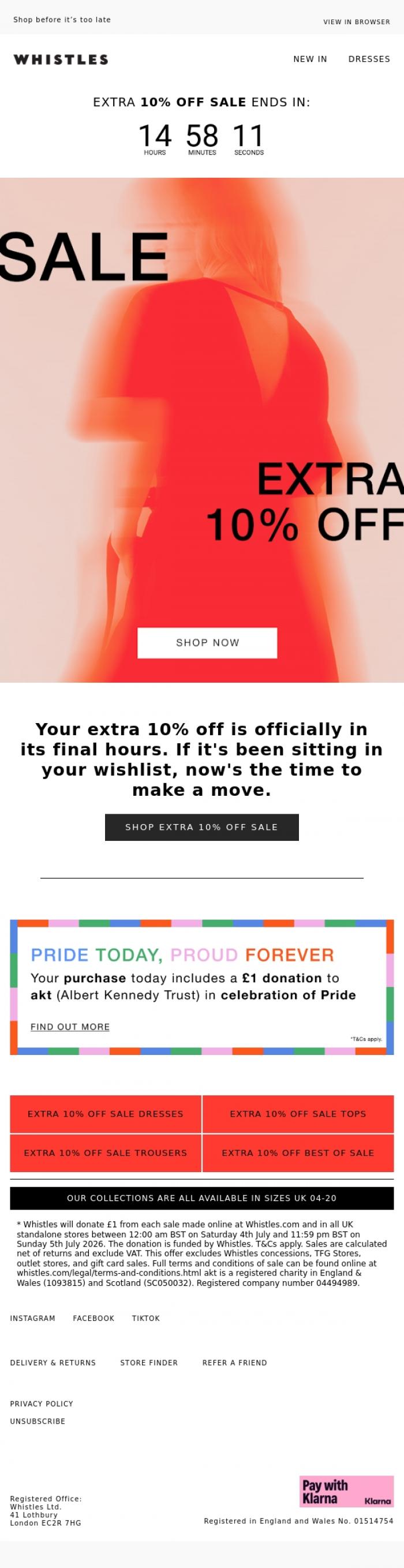 Email Design Inspiration from WHISTLES, ENDS TONIGHT: extra 10% off sale