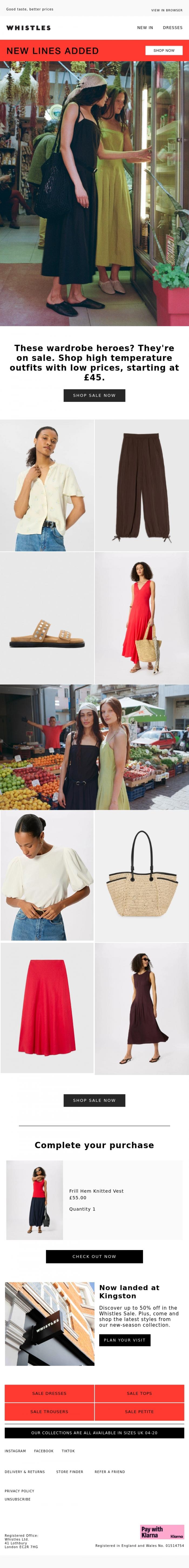 Email Design Inspiration from WHISTLES, Trending now: SALE styles from &pound;45