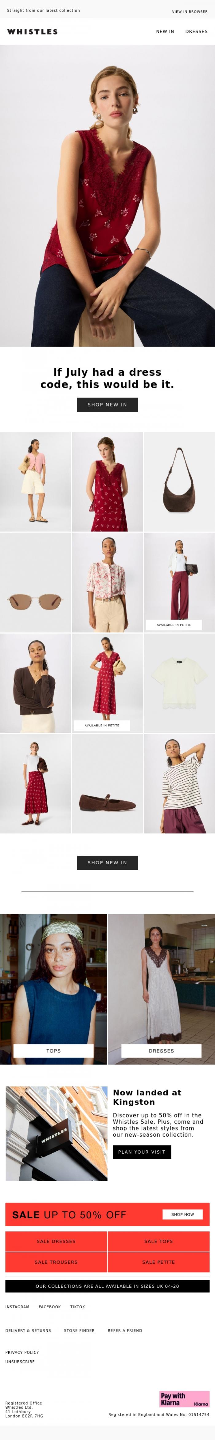 Email Design Inspiration from WHISTLES, Hello July: hot off the hanger