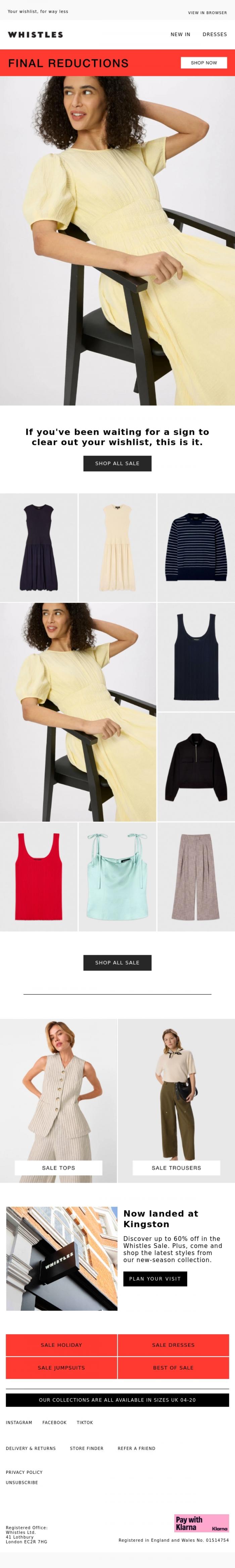 Email Design Inspiration from WHISTLES, SALE pieces you don't want to miss