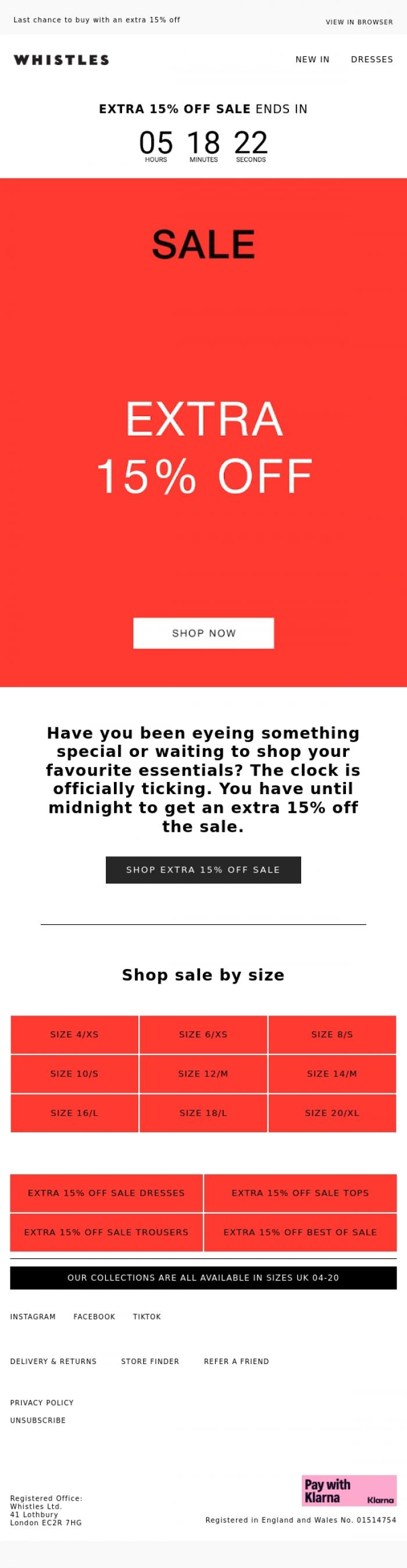 Email Design Inspiration from WHISTLES, FINAL HOURS: sale ends tonight!