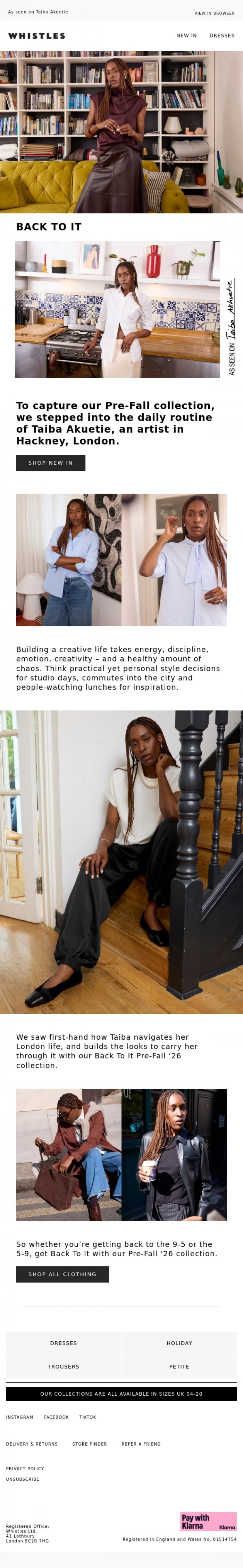 Email Design Inspiration from WHISTLES, Back To It: Pre-Fall just dropped