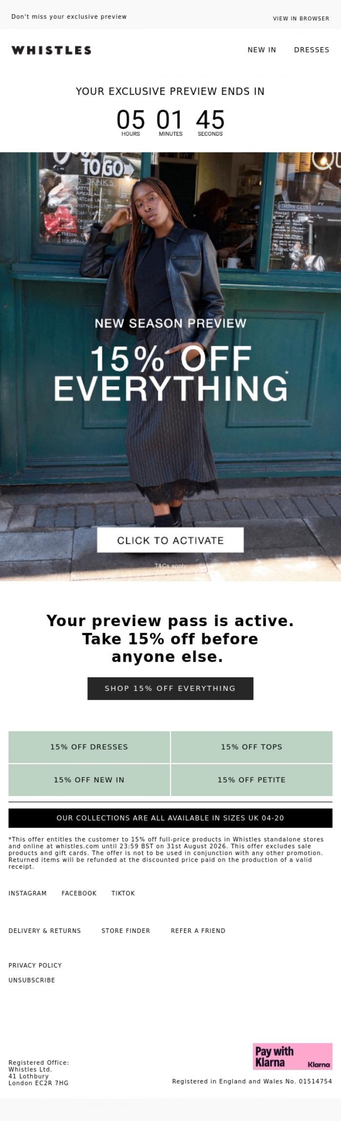 Email Design Inspiration from WHISTLES, FW: Did you see? 15% off EVERYTHING*