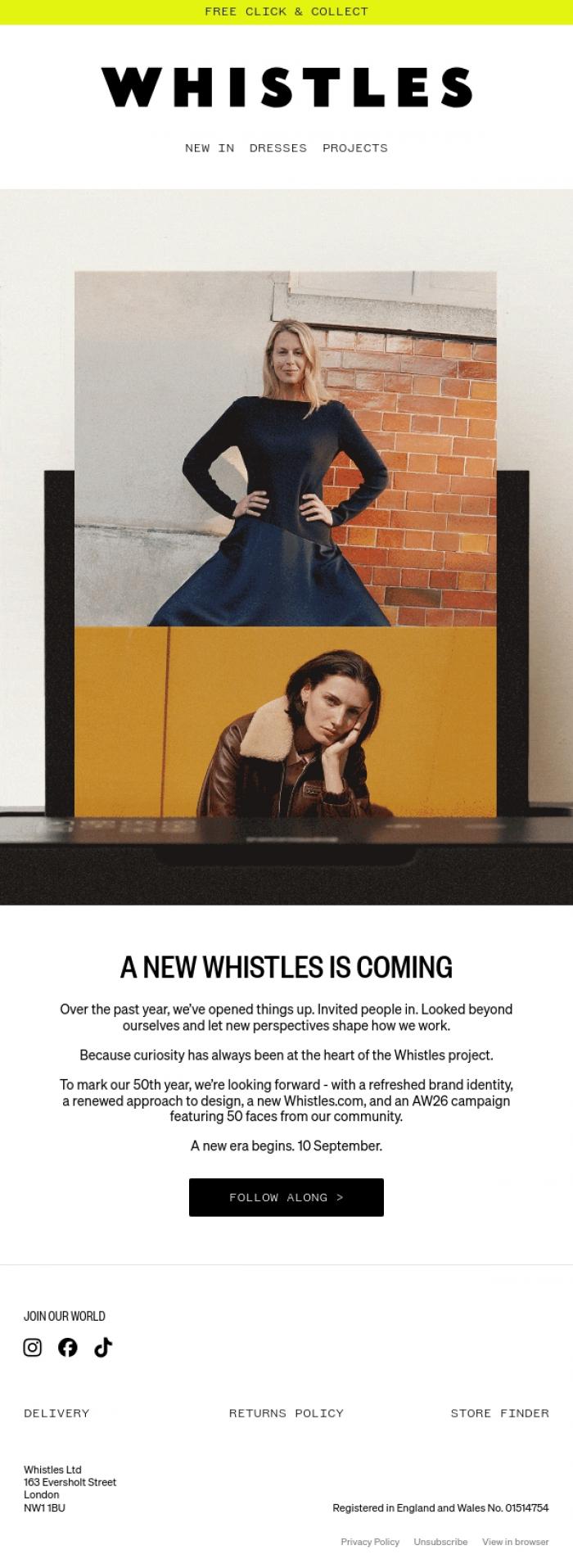 Email Design Inspiration from WHISTLES, A new Whistles is coming