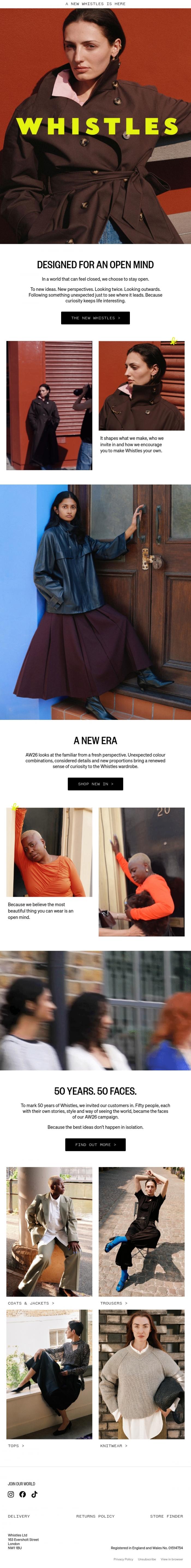 Email Design Inspiration from WHISTLES, FW: Designed For An Open Mind