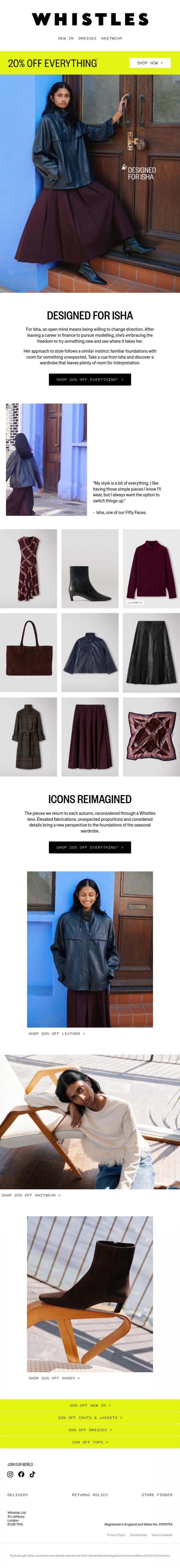 Email Design Inspiration from WHISTLES, The icons of Whistles, reimagined | 20% off