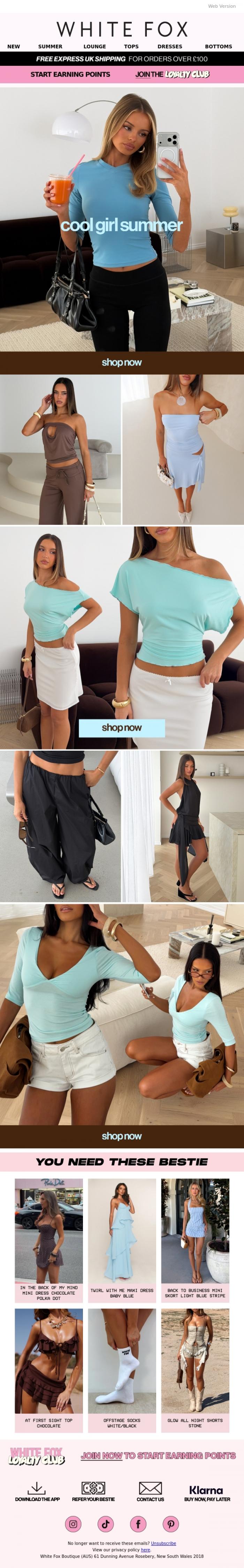 Email Design Inspiration from White Fox Boutique, It's a cool girl summer 🌞