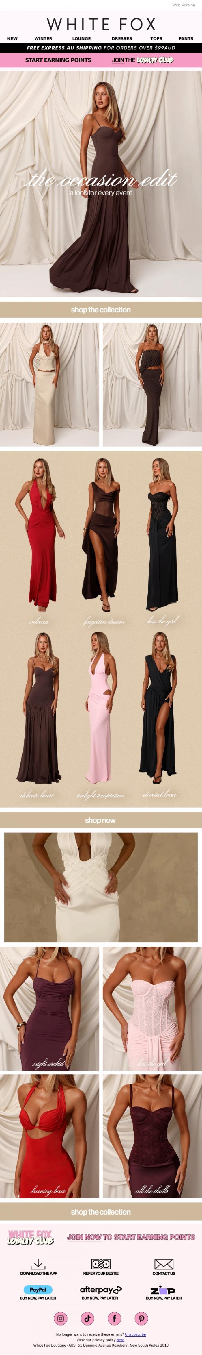 Email Design Inspiration from White Fox Boutique, New In: The Occasion Collection ✨🥂