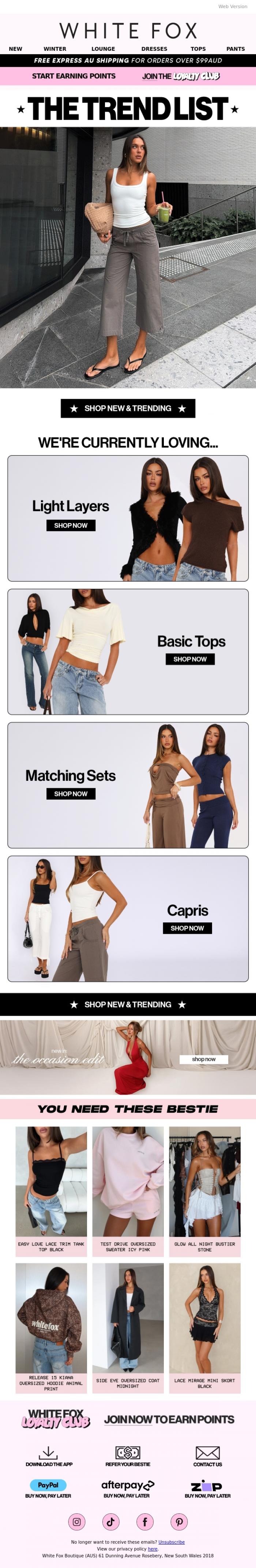Email Design Inspiration from White Fox Boutique, The trend list ⚡️