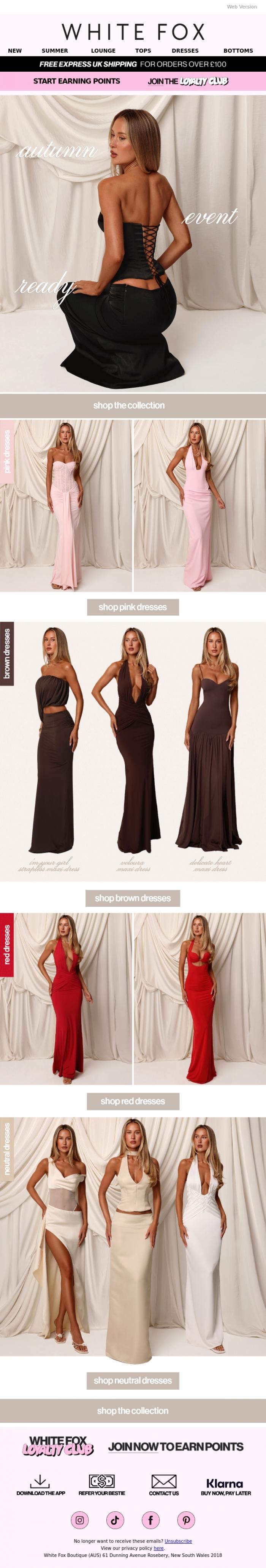 Email Design Inspiration from White Fox Boutique, Autumn event incoming? 🥂✨