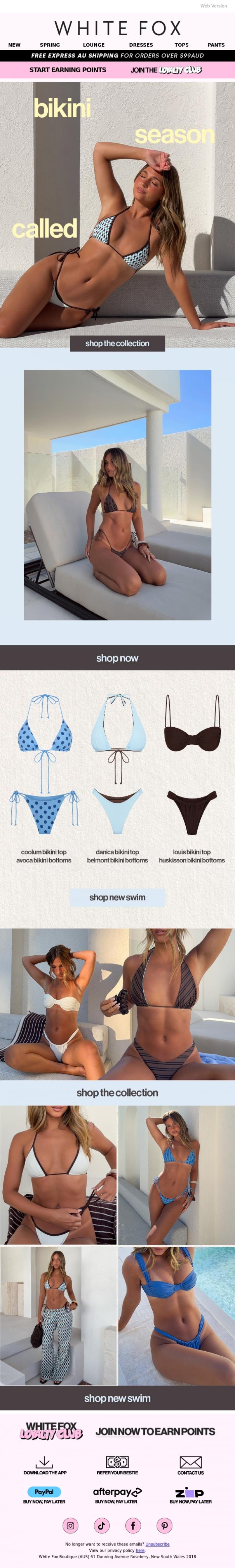Email Design Inspiration from White Fox Boutique, Bikini season called 🩵🤎