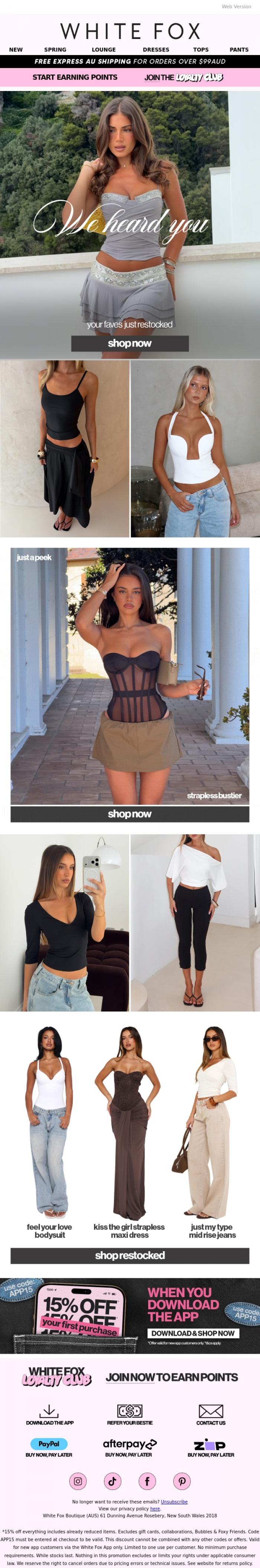 Email Design Inspiration from White Fox Boutique, PSA: We heard you 🤍