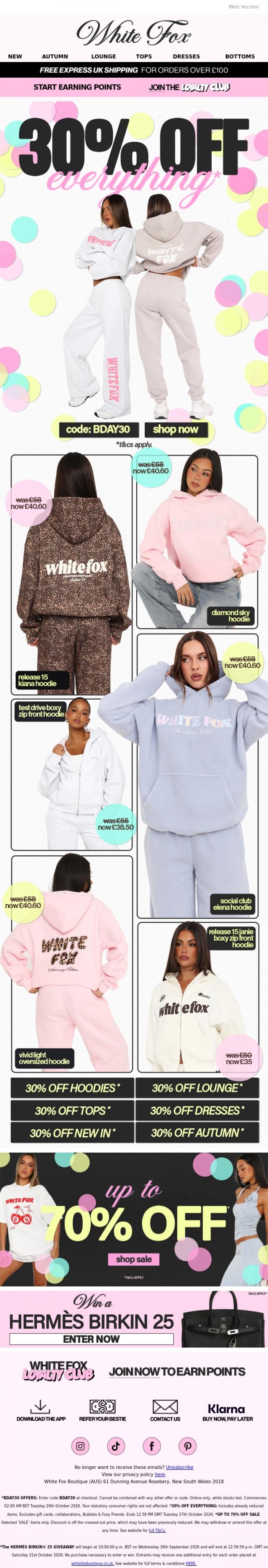 Email Design Inspiration from White Fox Boutique, 30% OFF all viral lounge 🎀