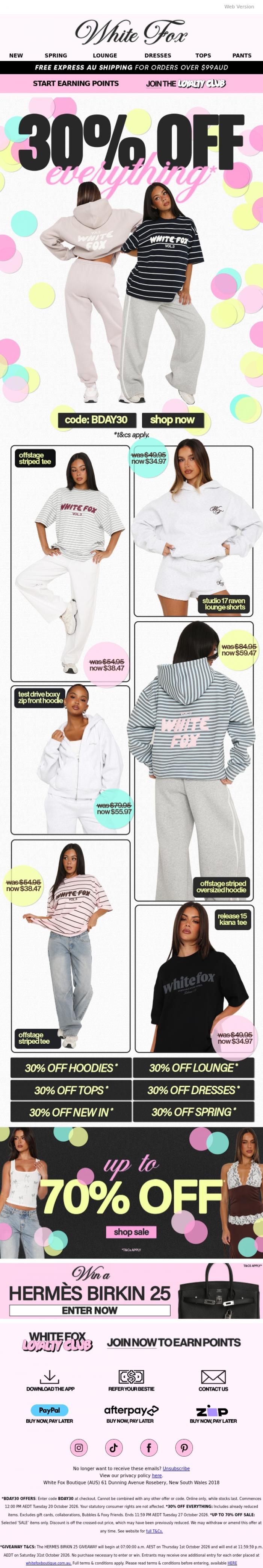 Email Design Inspiration from White Fox Boutique, 30% OFF all viral lounge 🎀