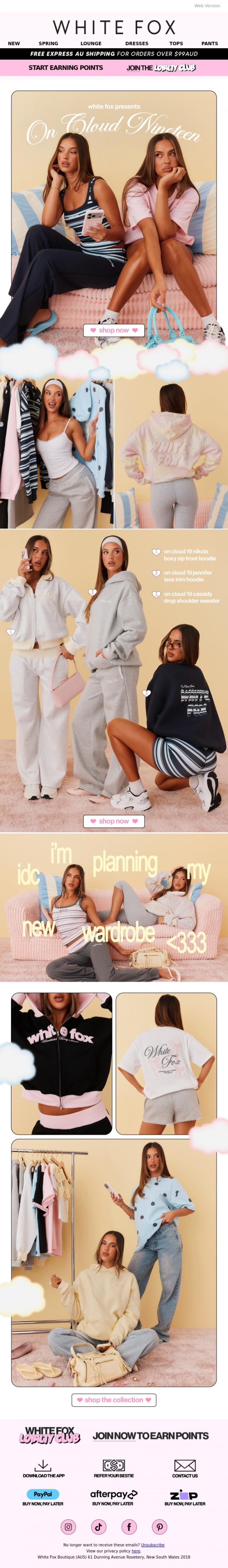Email Design Inspiration from White Fox Boutique, New In: On Cloud Nineteen 🍋☁️