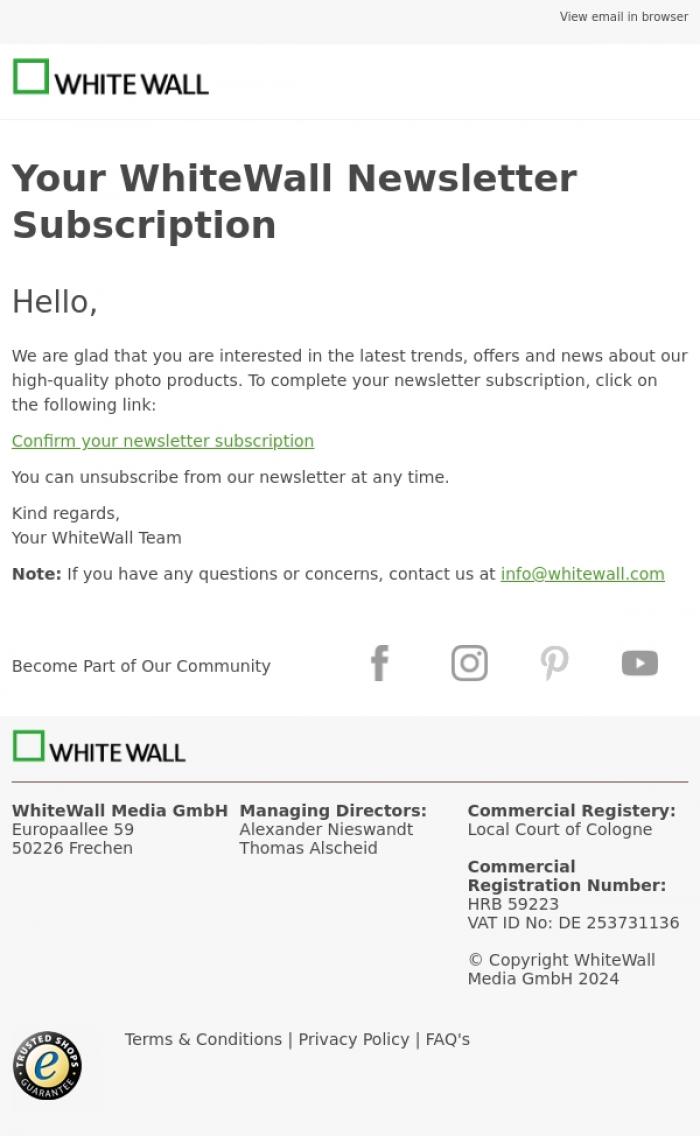 Email Design Inspiration from WhiteWall News, Please confirm your subscription