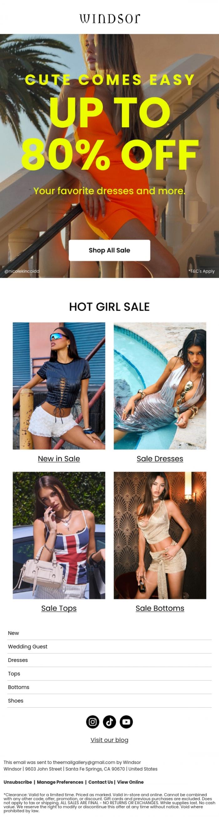 Email Design Inspiration from Windsor, Dress me: up to 80% off