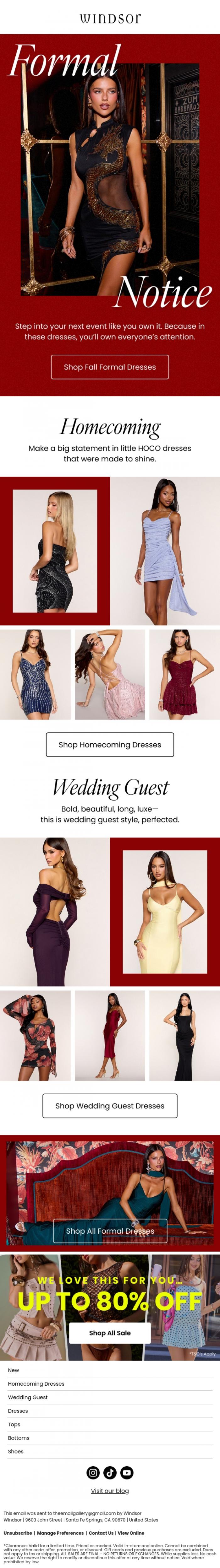 Email Design Inspiration from Windsor, For all of your formal looks