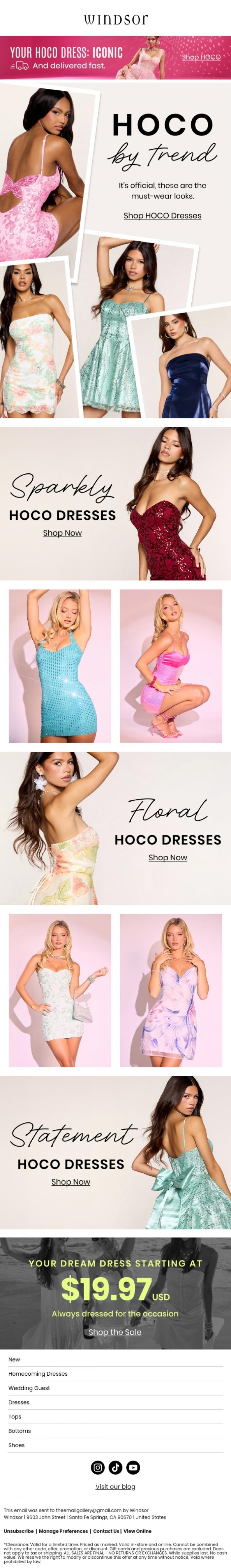 Email Design Inspiration from Windsor, Your HOCO trend report