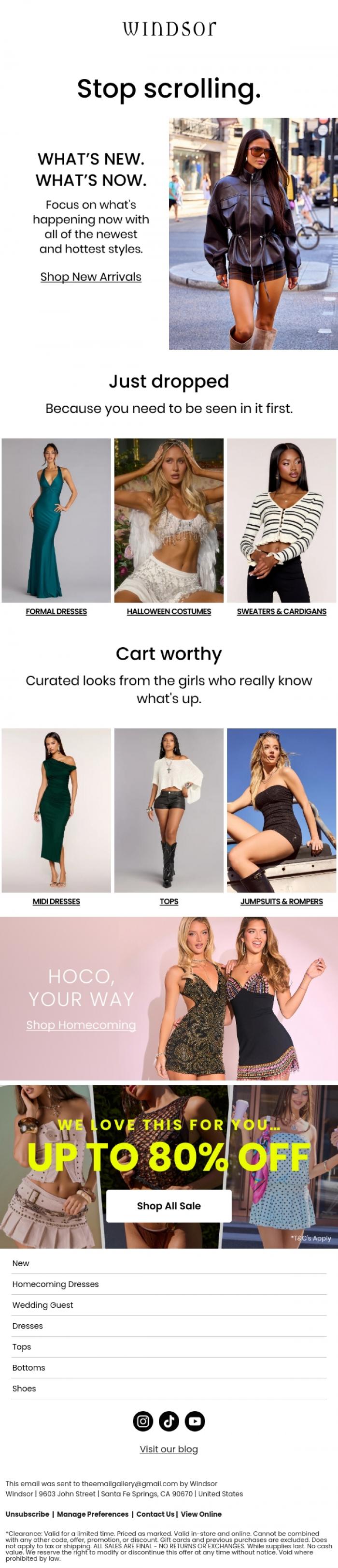 Email Design Inspiration from Windsor, Just in: new arrivals