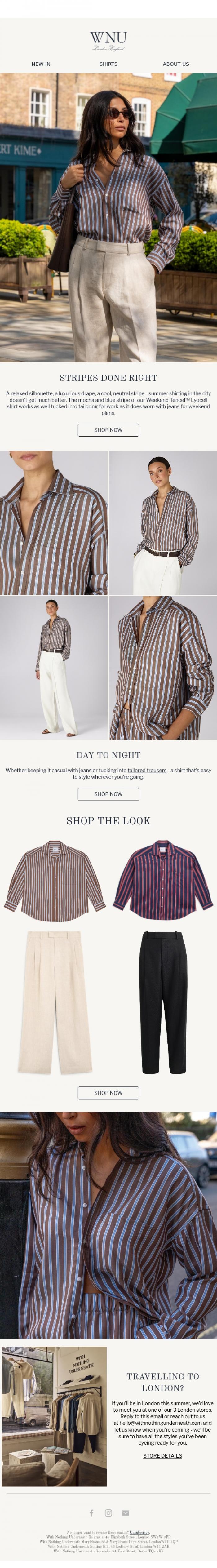 Email Design Inspiration from With Nothing Underneath, Stripe notes: Summer city dressing