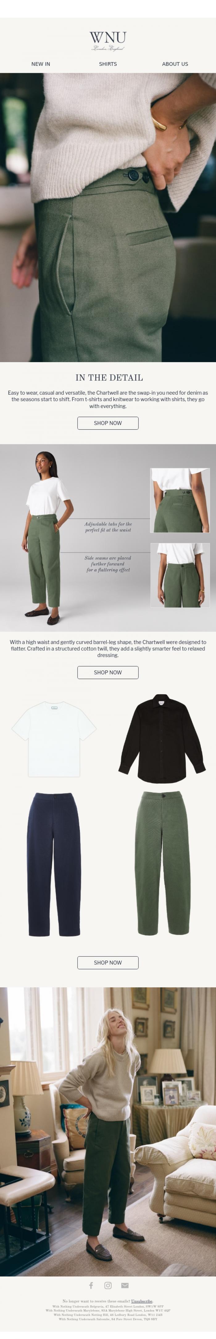 Email Design Inspiration from With Nothing Underneath, A closer look at the Chartwell trousers