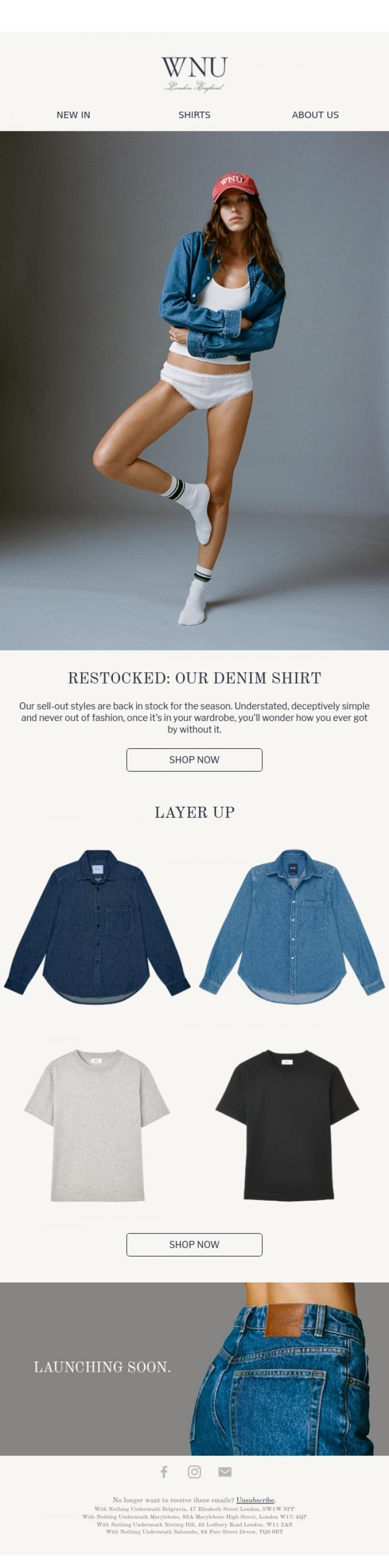 Email Design Inspiration from With Nothing Underneath, The denim shirt is back