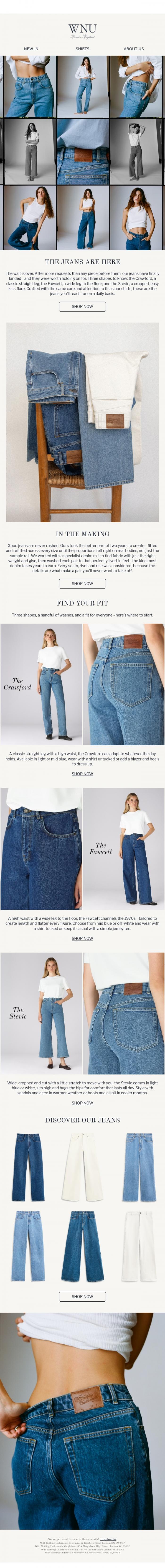 Email Design Inspiration from With Nothing Underneath, NEW IN: jeans