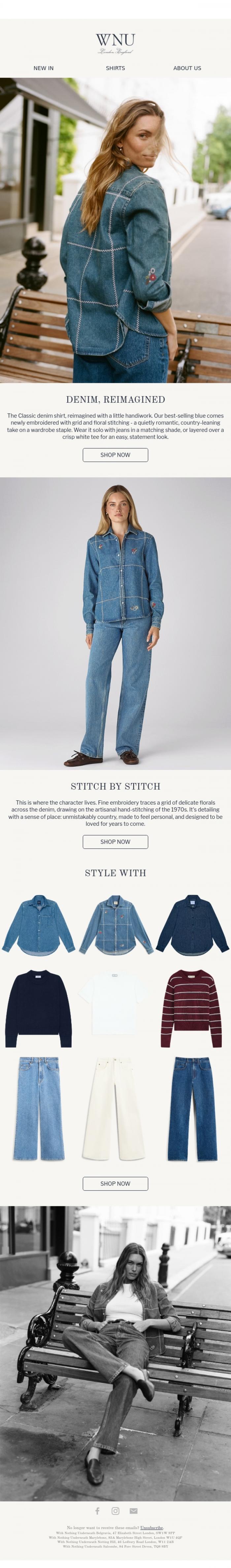 Email Design Inspiration from With Nothing Underneath, Embroidered denim, just in