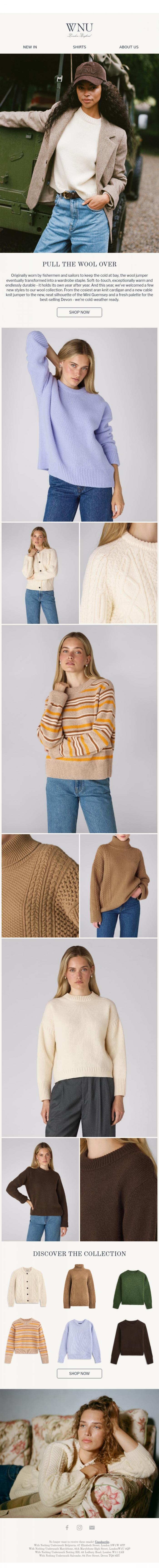 Email Design Inspiration from With Nothing Underneath, NEW KNITWEAR