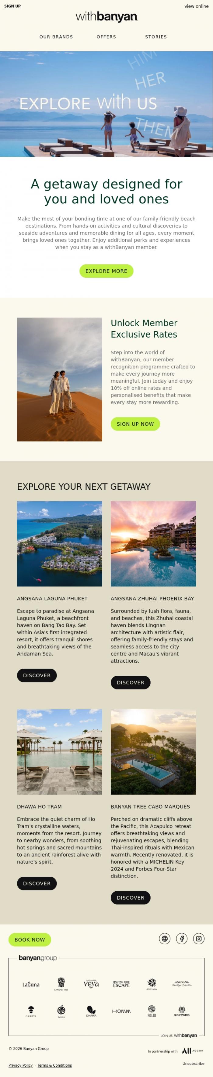 Email Design Inspiration from withBanyan, A getaway designed for you and loved ones
