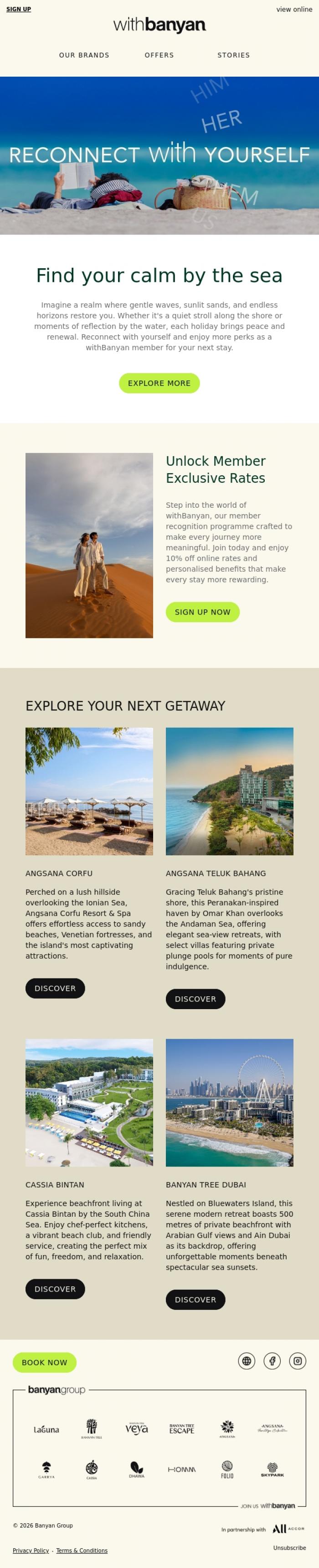 Email Design Inspiration from withBanyan, Find your calm by the sea