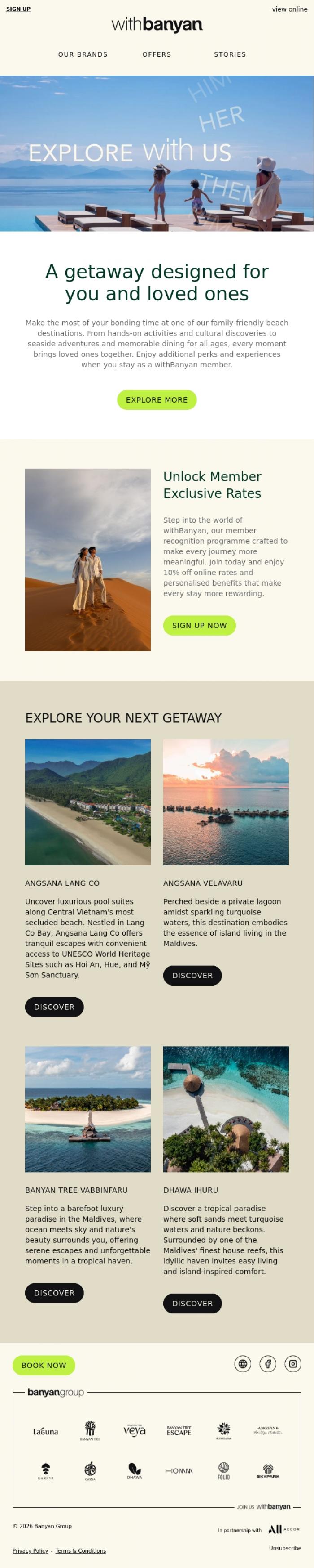 Email Design Inspiration from withBanyan, A getaway designed for you and loved ones