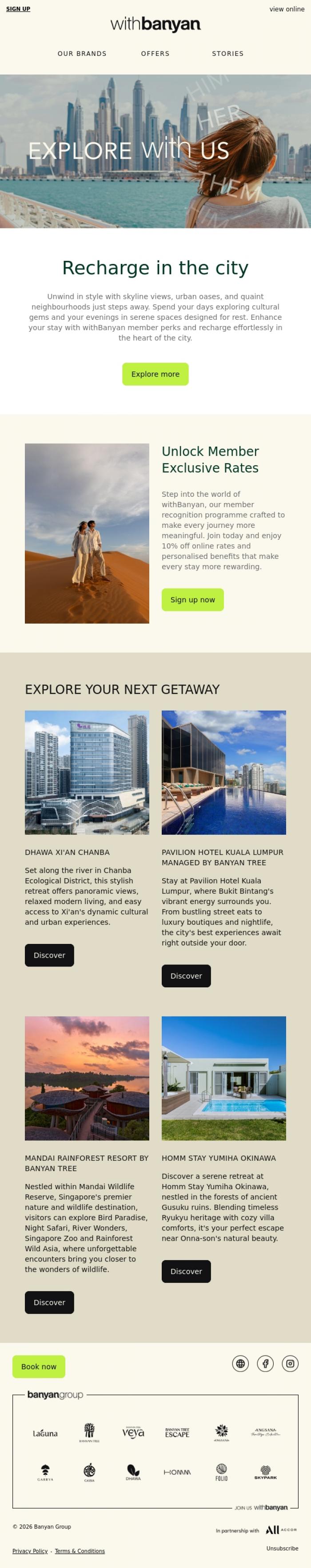Email Design Inspiration from withBanyan, Recharge in the city